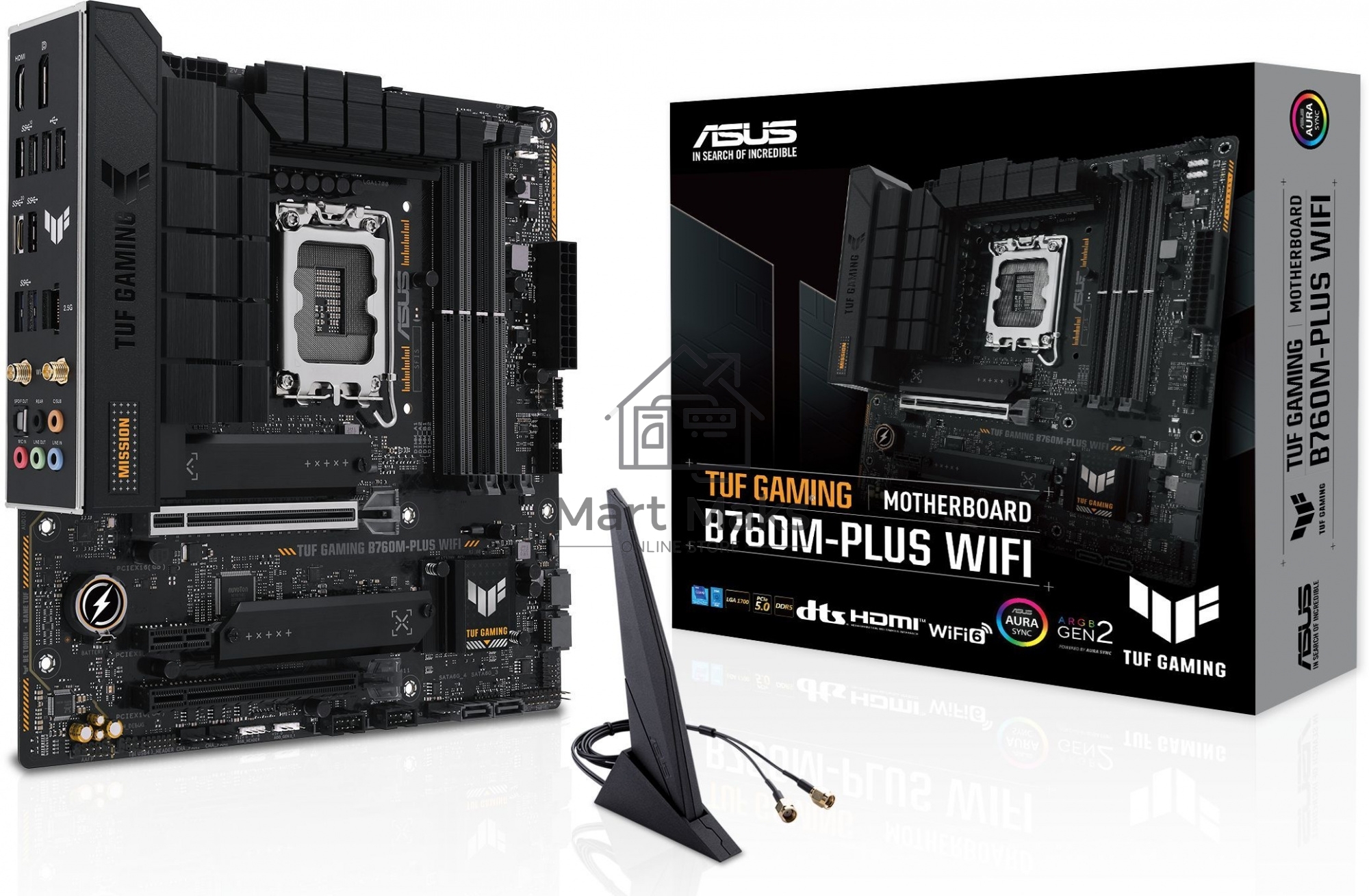 Материнская плата ASUS TUF GAMING B760M-PLUS WIFI, LGA 1700, Intel B760, 4xDDR5, 4xSATA, 2xM.2, 1xPCI-E 5.0 x16, 1xPCI-E 4.0 x4, 3xUSB-A 3.2 Gen 1, 2xUSB-A 3.2 Gen 2, 2xUSB 2.0, 1xUSB-C 3.2 Gen 2x2, 1x2.5Gb LAN, 5x3.5 мм, 7.1, Wi-Fi 6, Bluetooth 5.2, Micr