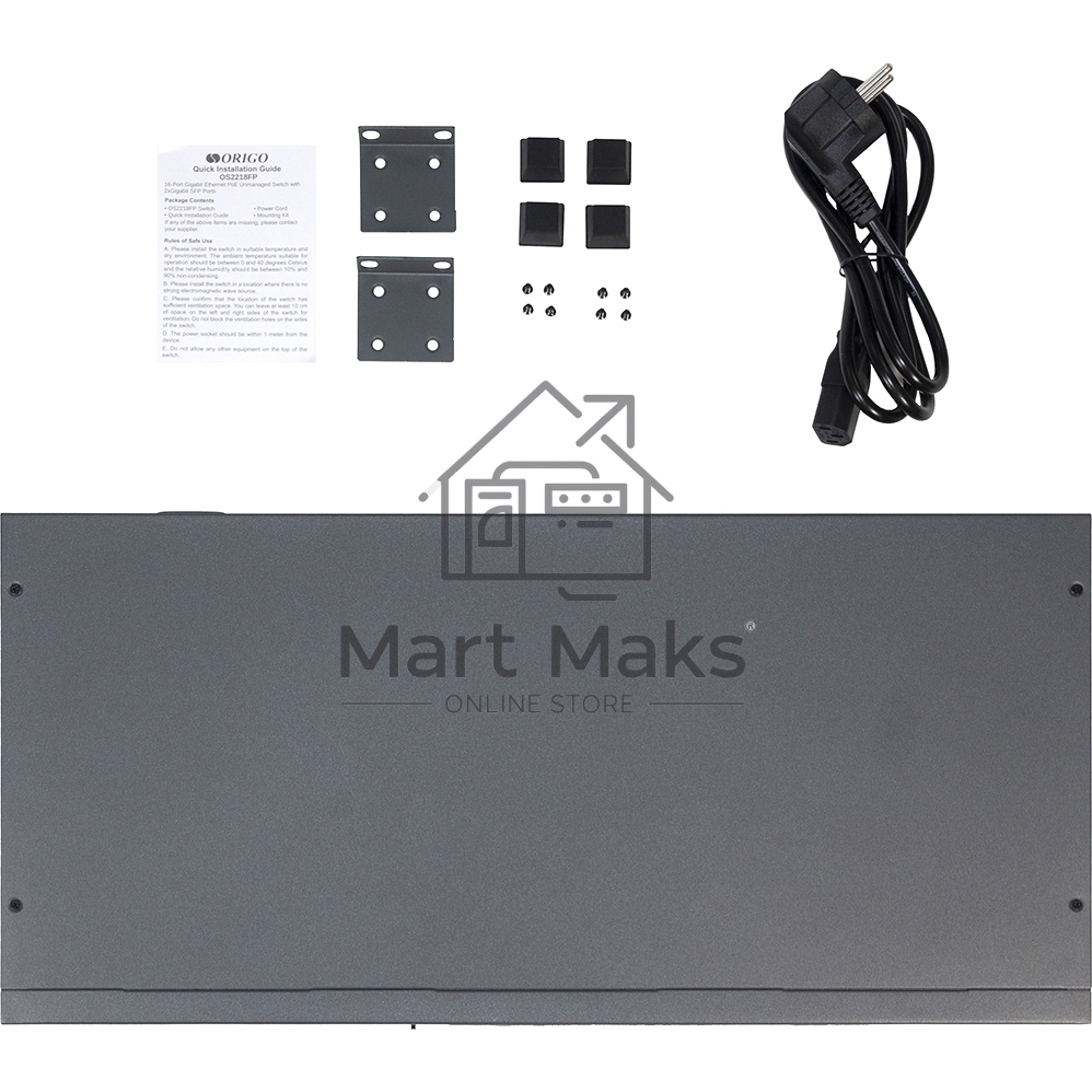 Коммутатор Unmanaged Switch 16x1000Base-T PoE, 2x1000Base-X SFP, PoE Budget 200W, Long-range PoE up to 250m, 19