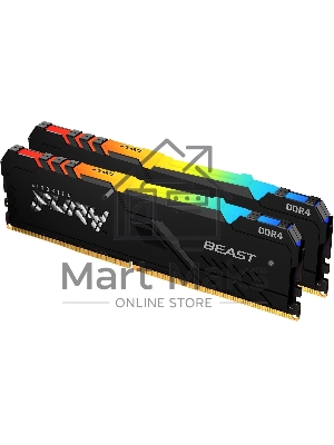 Оперативная память Kingston Fury Beast, DDR4, 32GB (2x16GB), 3200MHz, CL16, DIMM, с радиатором, RGB, черный