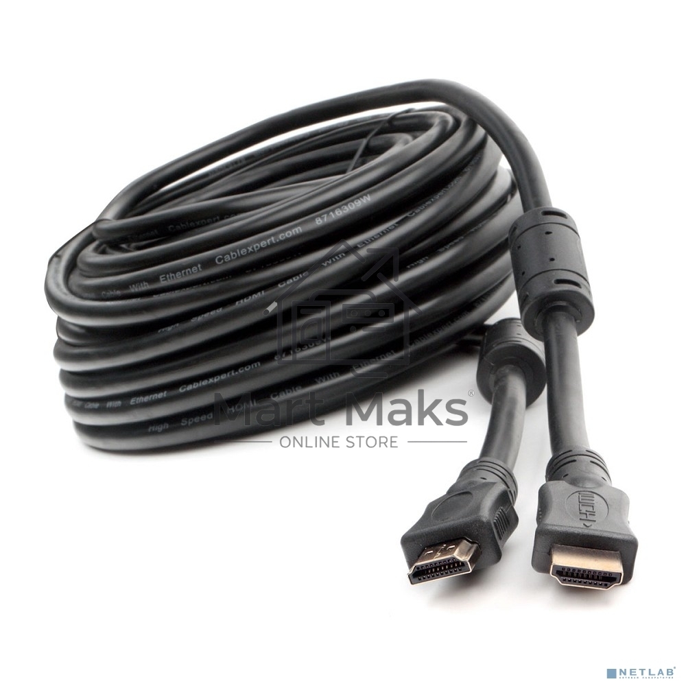Кабель HDMI Cablexpert CCF2-HDMI4-20M, 19M/19M, v2.0, медь, позол.разъемы, экран, 2 фер.кольца, 20м, черный, пакет