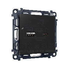 Комплект механизма розетки ALFA Черный матовый 2USB A+C 20W (быстрая зарядка) QUANT (AP8110, VM177) MA811010