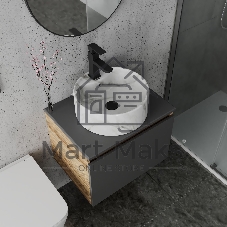 Комплект: тумба Bau Dream Blackwood графит 60, 1 ящик, раковина круглая накладная BAU Element D41, мрамор, смеситель Hotel Black, черный матовый, выпуск клик клак черный