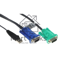 Шнур, мон+клав+мышь USB ATEN, SPHD15=>HD DB15+USB A-Тип, Male-2xMale, 8+4 проводов, опрессованный, 3 метр., черный, (2L-5203U)
