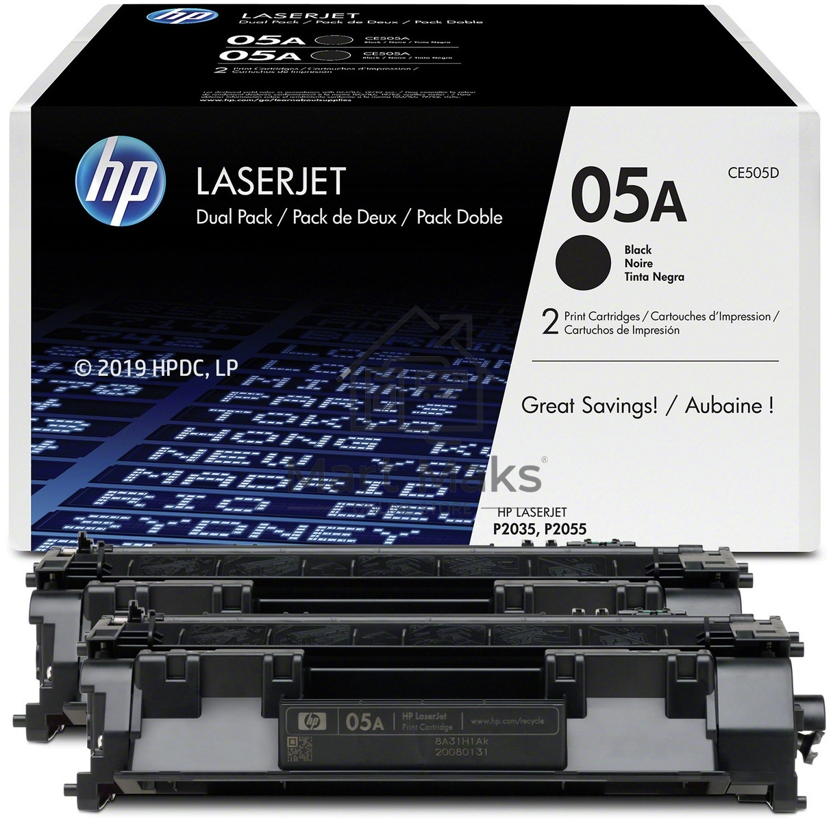 Картридж лазерный комплект HP CE505D черный для LJ P2055/P2035/P2050 (2 упак. х 2300 стр.)
