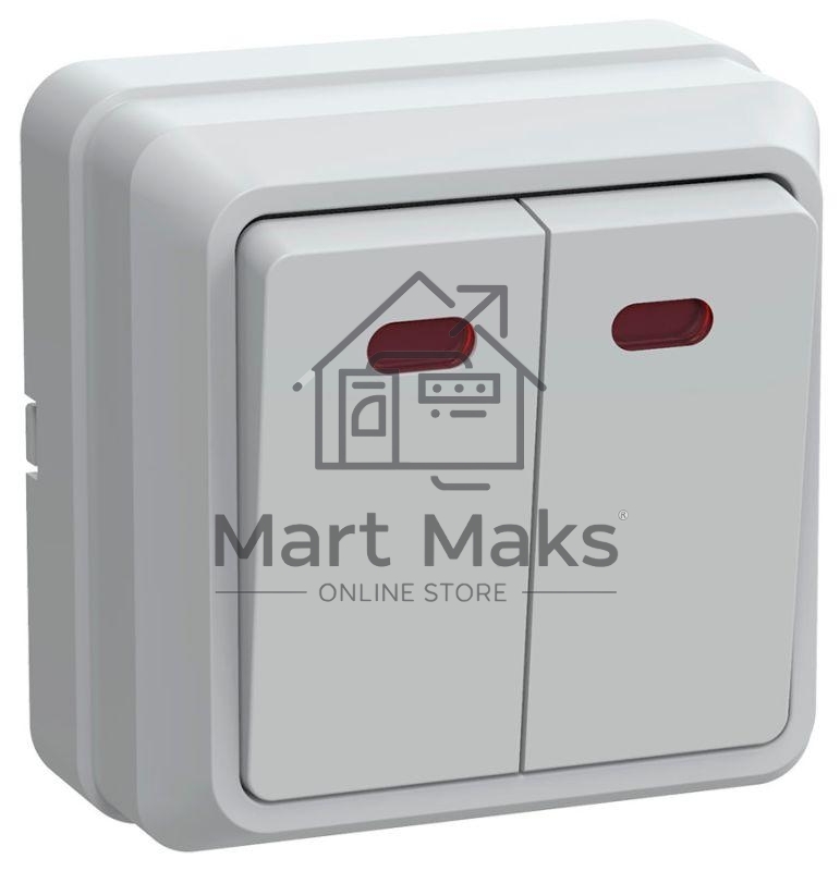 Выключатель 2-кл. ОП ОКТАВА с инд. 10А IP20 ВС20-2-1-ОБ белый ИЭК EVO21-K01-10-DC