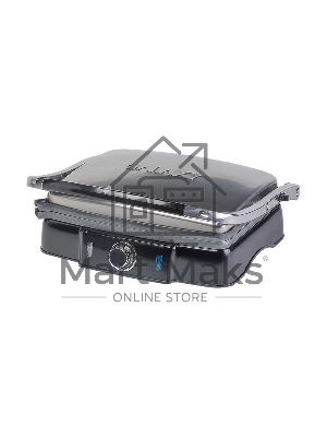 Гриль электрический Galaxy Line GL 2961, черный с серебристым, механическое управление, 2200 Вт, мраморное керамическое покрытие рабочей поверхности, корпус из нержавеющей стали, индикаторы сети и нагрева, регулятор температуры, лопатка и емкости для сбор