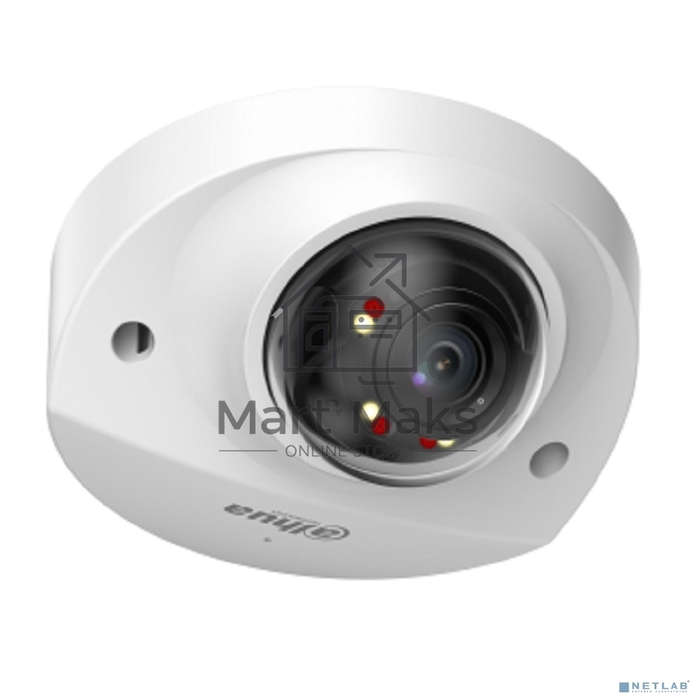 Уличная мини-купольная IP-видеокамера SmartDualLight DAHUA DH-IPC-HDBW2249FP-AS-IL-0280B 2Мп, 1/2.8” CMOS, объектив 2.8мм, видеоаналитика, микрофон, ИК 30м, LED 30м, IP67, IK10, металл