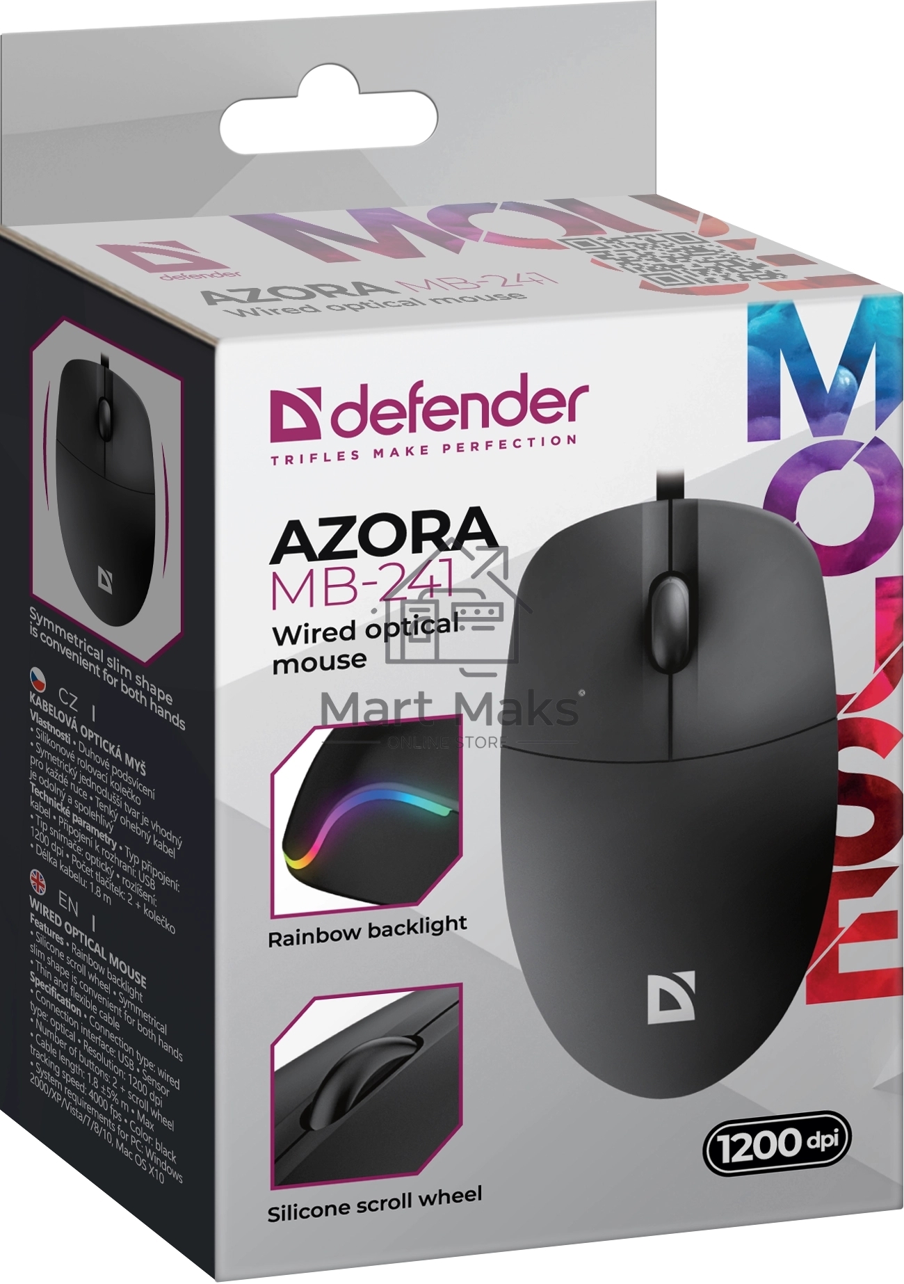 Мышь проводная Defender Azora MB-241 черный, 1200 dpi, USB, кнопки - 3