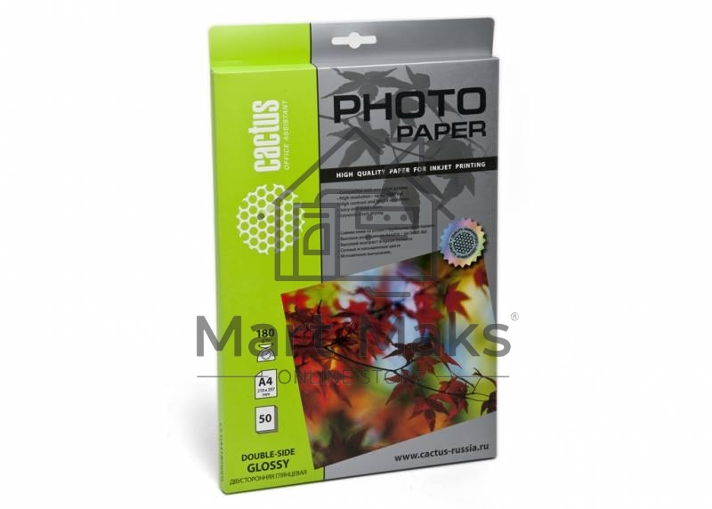 Фотобумага Cactus CS-GA418050DS A4/180г/м2/50л. глянцевая для струйной печати двусторонняя