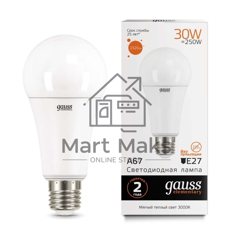 Лампа светодиодная Led Elementary A67 30Вт E27 3000К Gauss 73219
