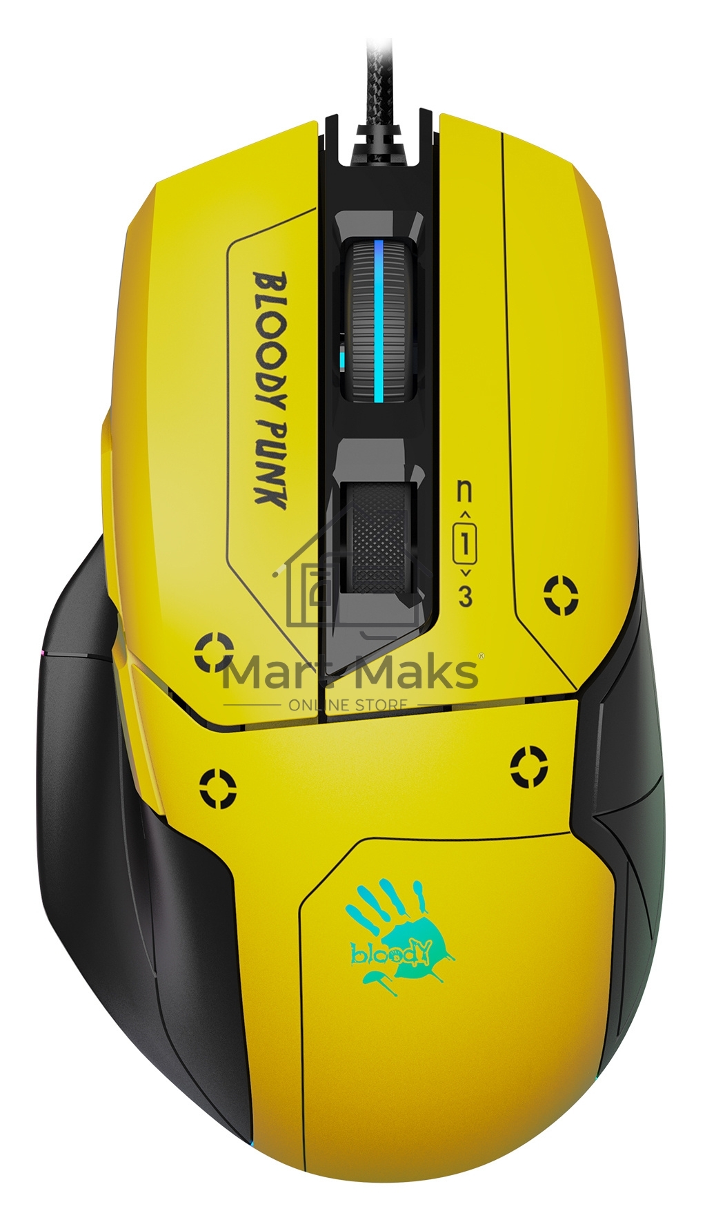 Мышь проводная A4Tech Bloody W70 Max желтый/черный, 10000 dpi, USB, кнопки - 9