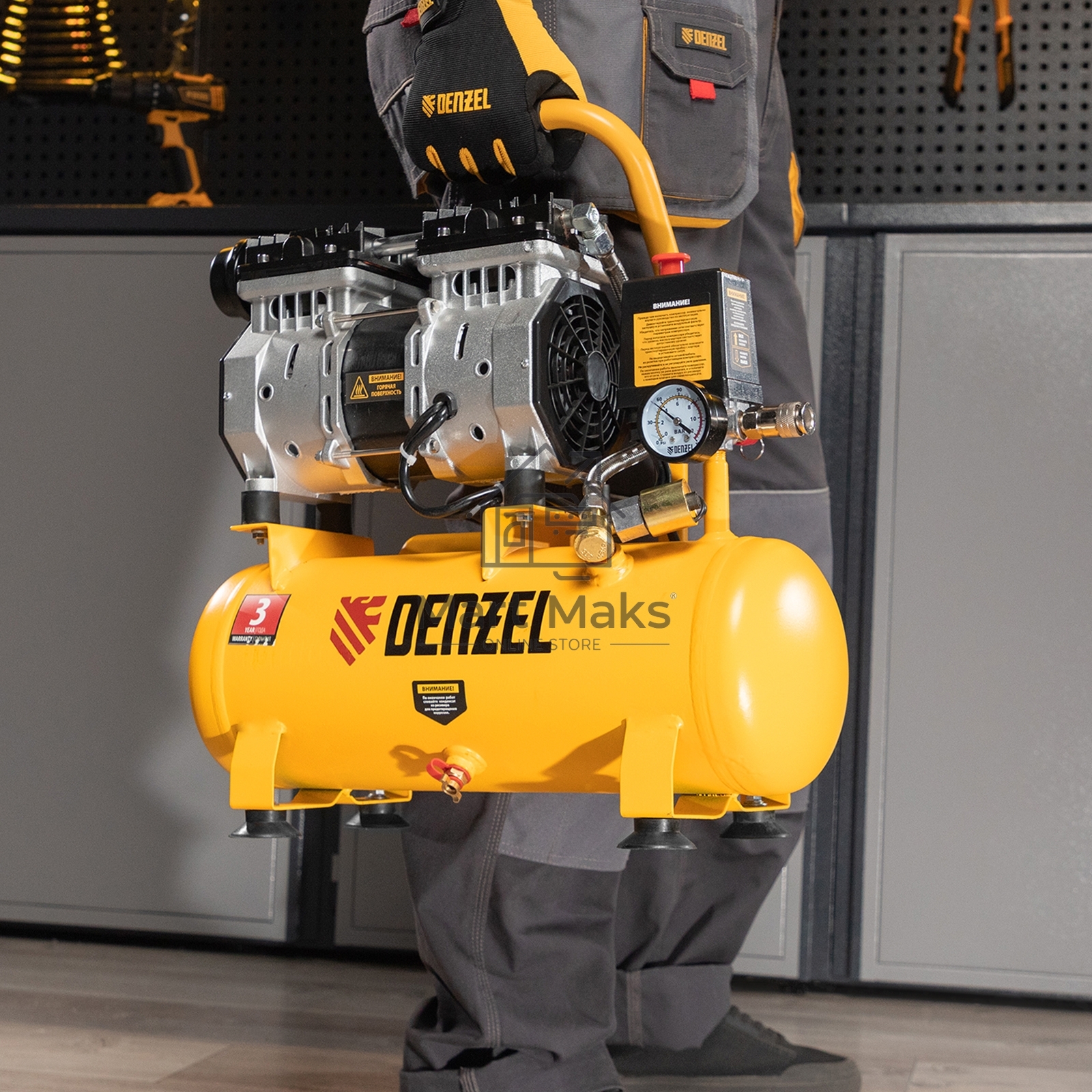Компрессор DLS650/10 безмаслянный малошумный 650 Вт, 120 л/мин,ресивер 10 л Denzel