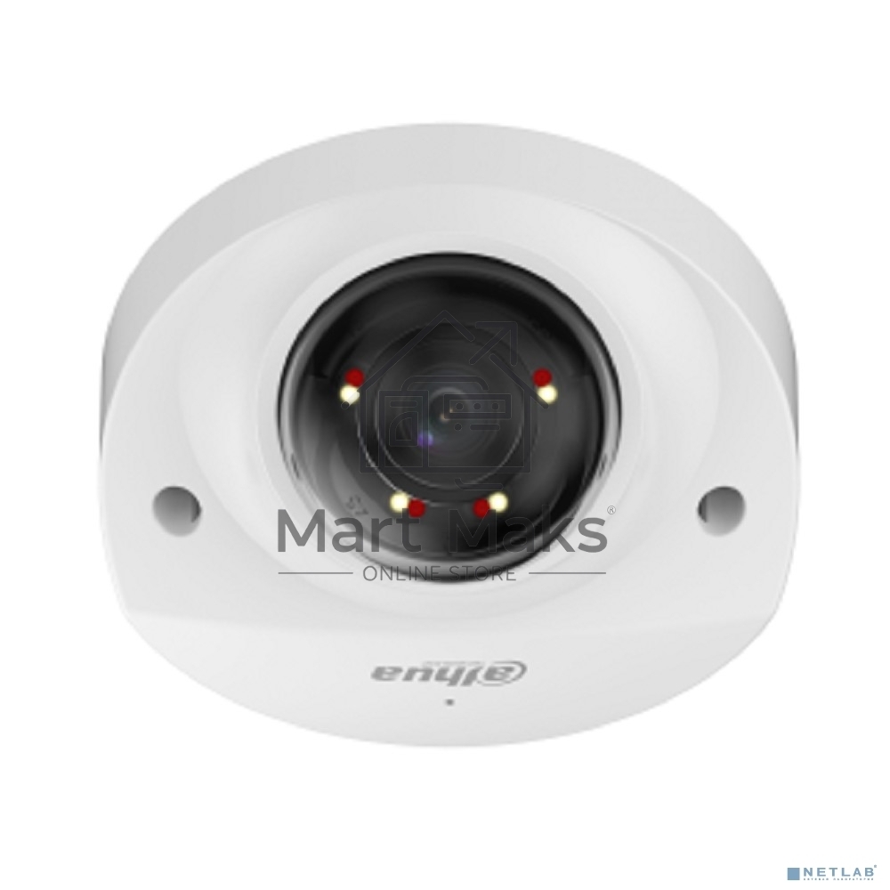 Уличная мини-купольная IP-видеокамера SmartDualLight DAHUA DH-IPC-HDBW2249FP-AS-IL-0280B 2Мп, 1/2.8” CMOS, объектив 2.8мм, видеоаналитика, микрофон, ИК 30м, LED 30м, IP67, IK10, металл