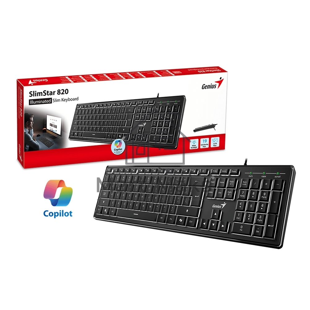 Клавиатура Genius SlimStar 820, черный, проводная, USB, 104 клавиши 31310055402
