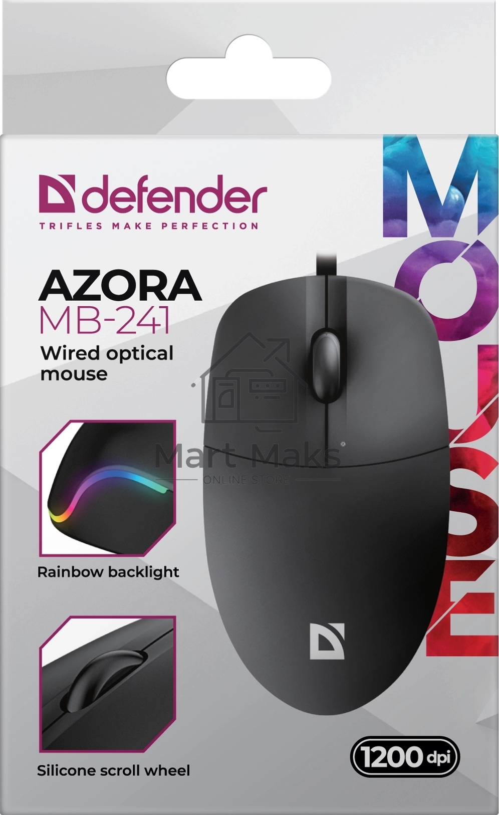 Мышь проводная Defender Azora MB-241 черный, 1200 dpi, USB, кнопки - 3