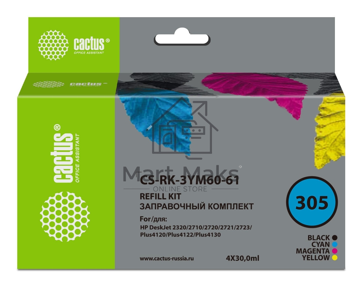Заправочный набор Cactus CS-RK-3YM60-61 многоцветный 4x30мл для HP DeskJet 2710/2120/2721/2722