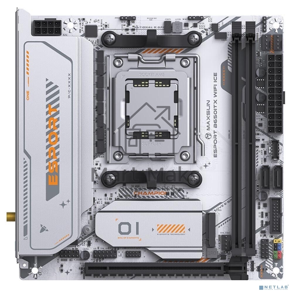 Материнская плата MAXSUN MS-eSport B650ITX WIFI ICE, AM5, AMD B650, 2xDDR5, 2xSATA, 2xM.2, 1xPCIe 5.0 x16, 1xHDMI 1.4, 1xDP, 1x2.5Gb LAN, Wi-Fi 6, Bluetooth 5.2, 2xUSB-A 5Gbps, 4xUSB-A 2.0, 3x3.5 мм, 7.1, Mini-ITX