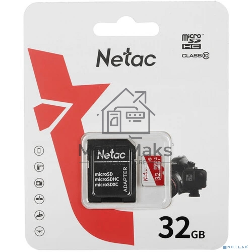 Карта памяти Netac P500 ECO 32GB MicroSDHC C10 up to 80MB/s, retail pack with SD Adapter