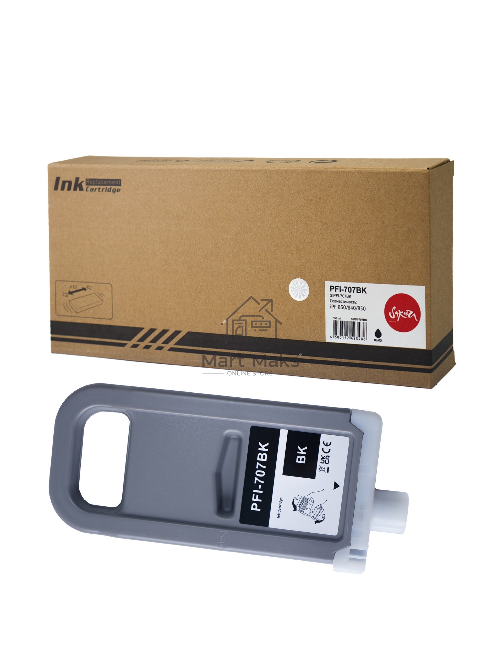 Картридж струйный Sakura 9821B001 (PFI-707BK) для Canon, черный, 700 мл.
