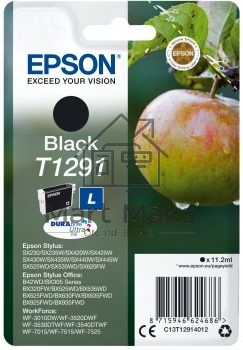 Картридж струйный Epson T1291 (C13T12914012/C13T12914011/C13T12914010) черный (11.2 мл) для SX420W/SX425W/SX525WD/SX620FW/BX305FV/BX305F/BX320FW/BX525WD/BX625FWD