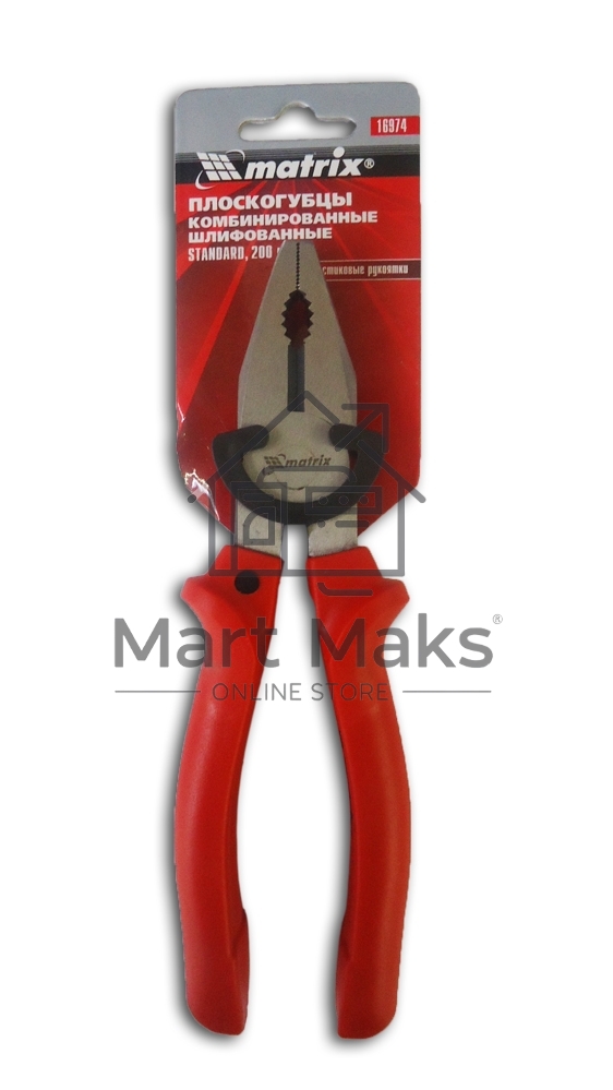 Плоскогубцы MATRIX, Standard, 200 мм, комбинированные шлифованные, пластмассовые рукоятки 16974