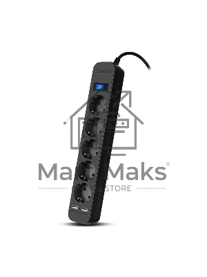 Фильтр SVEN SF-05LU 5.0 м (5 евро розеток,2*USB(2,4А)) черный, цветная коробка Surge protector SVEN SF-05LU 5.0 м (5 евро розеток,2*USB(2,4А)) черный, цветная коробка