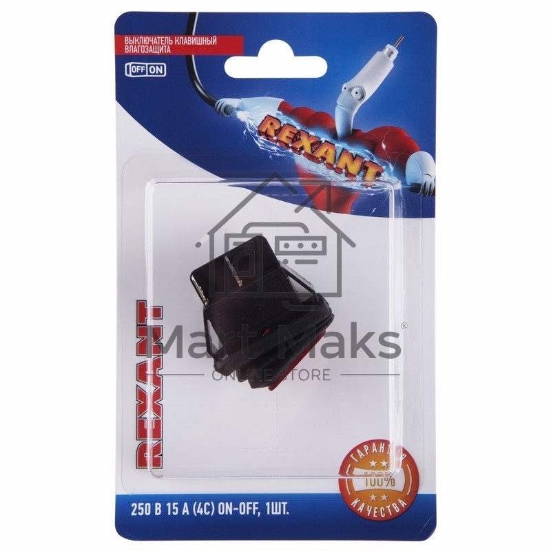 Выключатель клавишный Rexant 250V 15А (4с) ON-OFF красный с подсветкой, влагозащита (RWB-507) (в упак. 1 шт.)