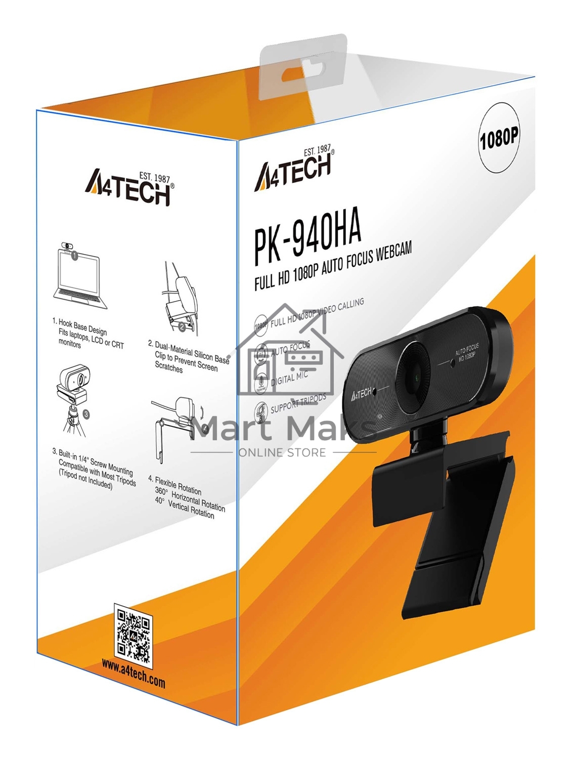 Камера Web A4Tech PK-940HA черный 2Mpix (1920x1080) USB2.0 с микрофоном