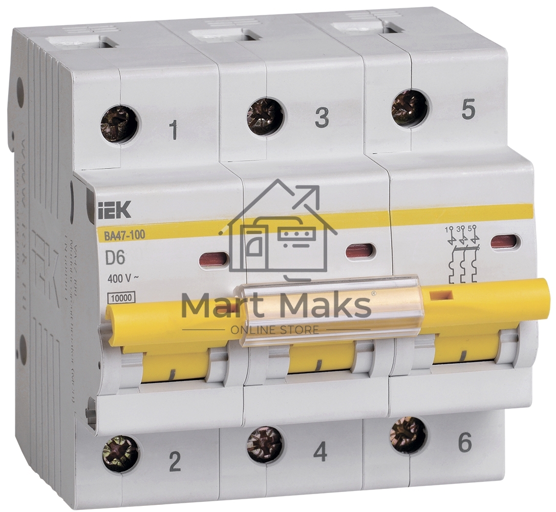 Автоматический выключатель IEK ВА47-100 3P 6А 10кА (D)