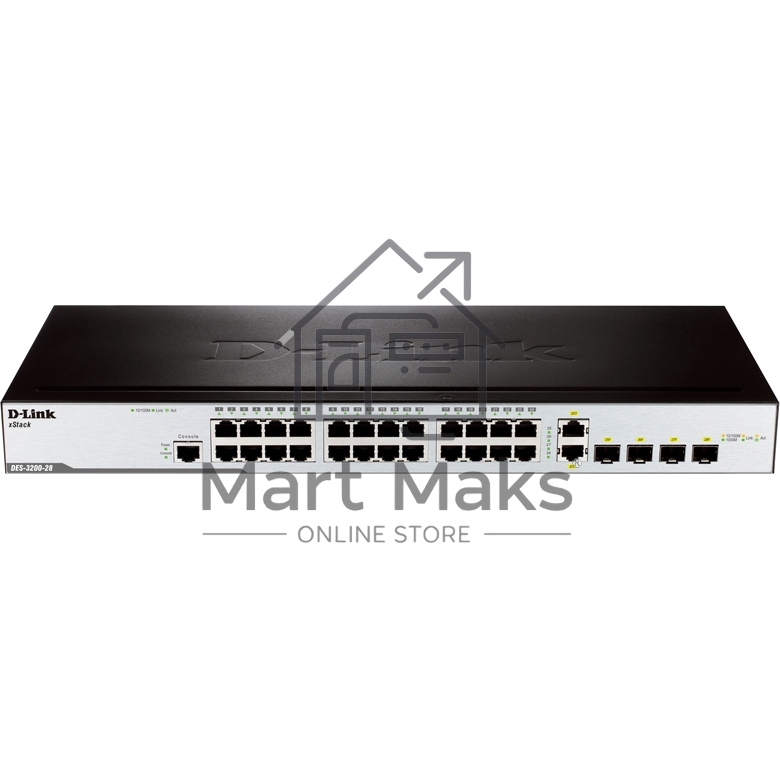 Управляемый коммутатор 2 уровня D-Link DES-3200-28/C1A с 24 портами 10/100BASE-T + 2 комбо-портами 1000Base-T/SFP
