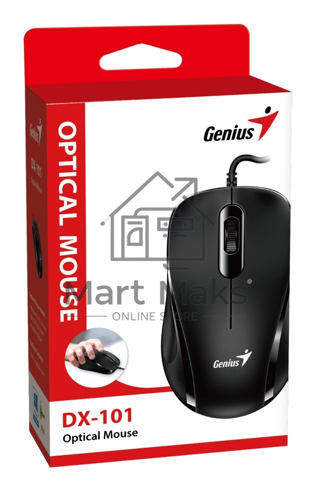 Мышь проводная Genius DX-101 черный, 1200 dpi, USB, кнопки - 3
