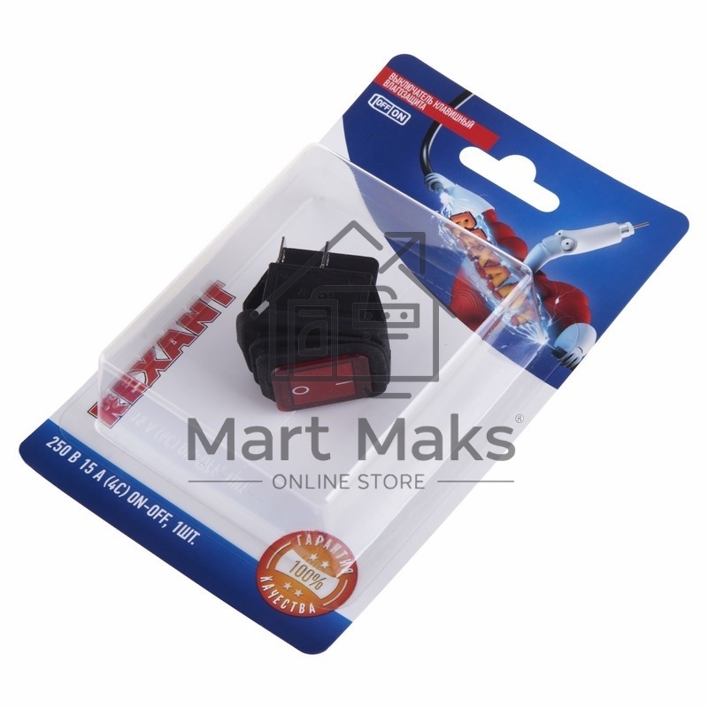 Выключатель клавишный Rexant 250V 15А (4с) ON-OFF красный с подсветкой, влагозащита (RWB-507) (в упак. 1 шт.)