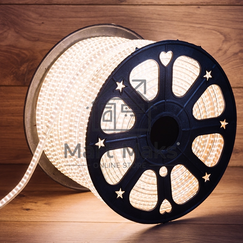 Лента LED 220 В, 6.5x15 мм, IP67, SMD 3014, 240 LED/m, цвет свечения теплый белый, 100 м