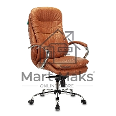 Кресло руководителя Бюрократ T-9950 Leather Ontano рыжий, кожа, крестовина хром