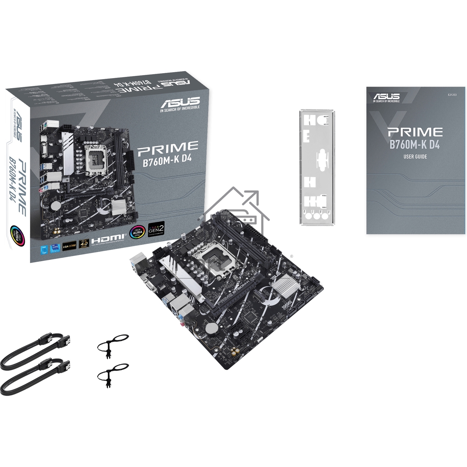 Материнская плата ASUS PRIME B760M-K D4, LGA 1700, Intel B760, 2xDDR4, 4xSATA, 2xM.2, 1xPCIe 4.0 x16, 2xPCIe x1, 1xHDMI, 1xVGA, 1x 2.5Gb LAN, 2xUSB-A 3.2 Gen 1, 2xUSB-A 2.0, 3x3.5 мм, 7.1, mATX