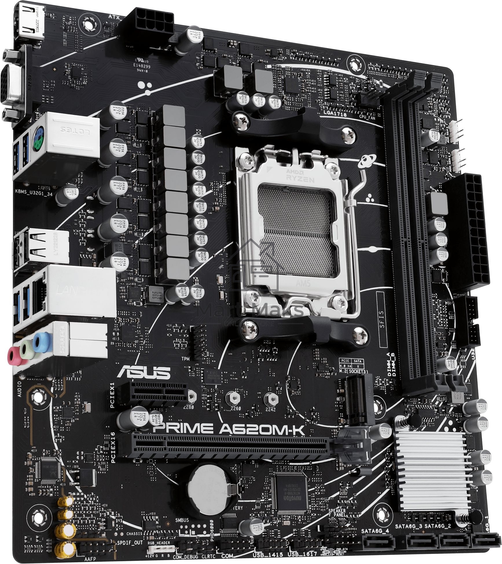 Материнская плата ASUS PRIME A620M-K, AM5, AMD A620, 2xDDR5, 4xSATA, 1xM.2, 1xPCI-E 4.0 x16, 1xPCI-E x1, 1xHDMI, 1xVGA, 1x 1Gb LAN, 4xUSB-A 3.2 Gen 1, 2xUSB-A 2.0, 3x3.5 мм, 7.1, Micro-ATX