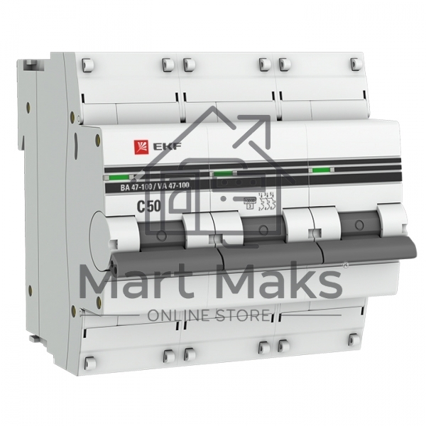 Автоматический выключатель EKF mcb47100-3-50C-pro 3P 50А (C) 10kA ВА 47-100 EKF PROxima