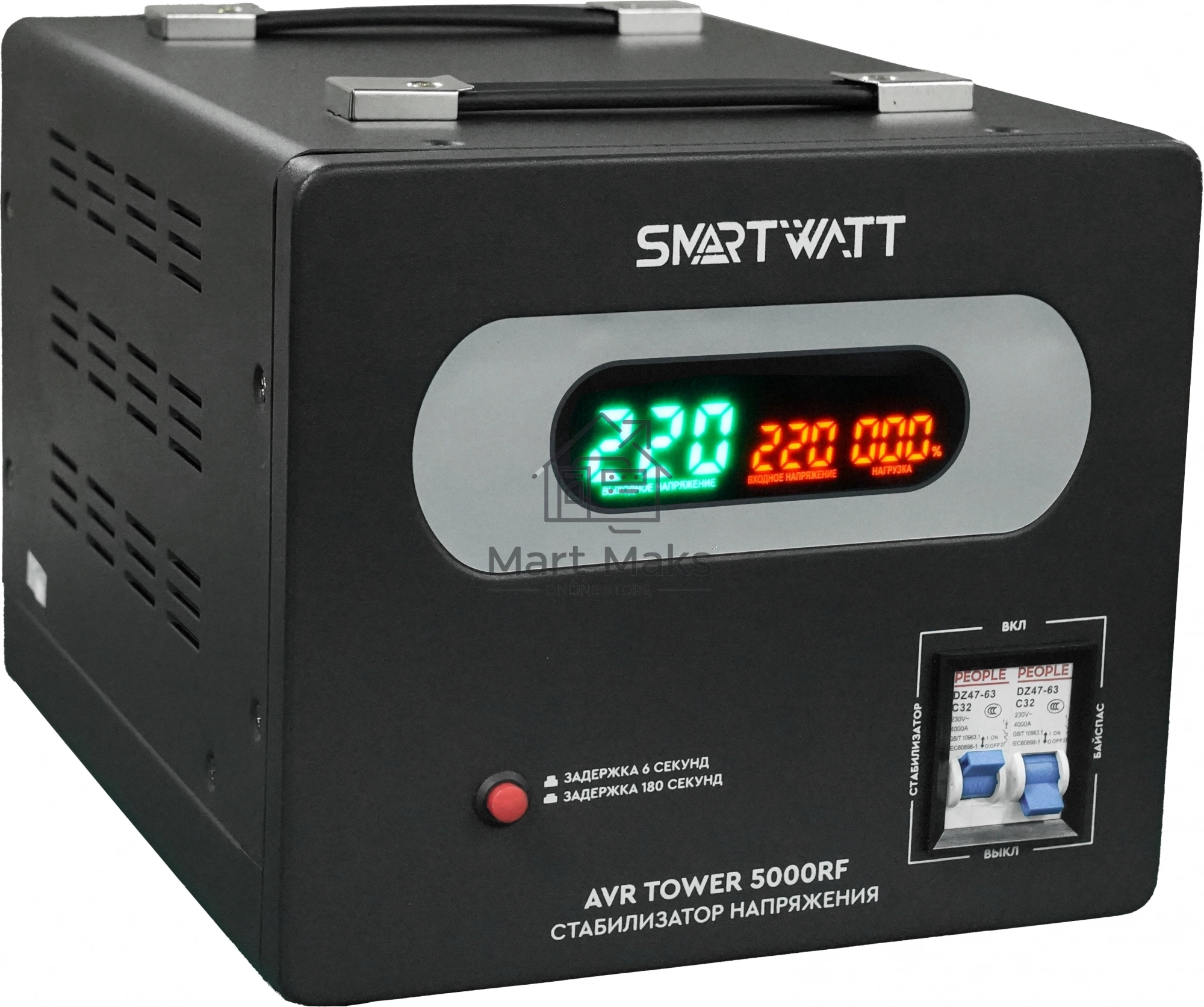 Напольный стабилизатор напряжения SMARTWATT AVR TOWER 5000RF (140W - 260W, 5000VA, 5 кВт, 50-60 Гц, LED-дисплей, релейны