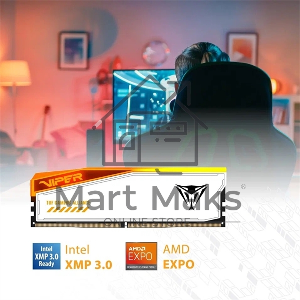 Оперативная память Patriot Viper Elite 5 TUF Gaming, DDR5, 48GB (2x24 GB), 6000 MHz, CL36, DIMM, радиатор, RGB, белый