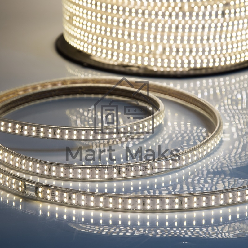 Лента LED 220 В, 6.5x15 мм, IP67, SMD 3014, 240 LED/m, цвет свечения теплый белый, 100 м
