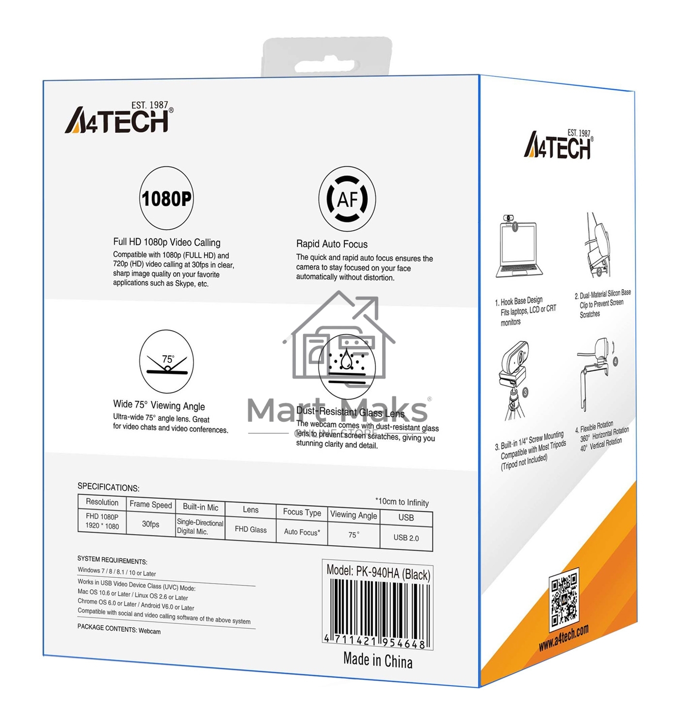 Камера Web A4Tech PK-940HA черный 2Mpix (1920x1080) USB2.0 с микрофоном