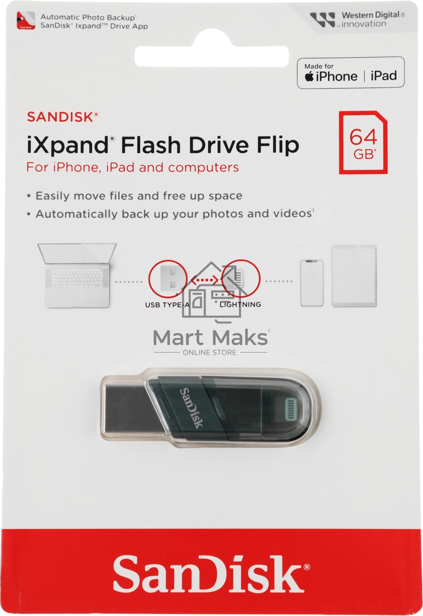 Флешка USB R/W R/W Sandisk 64Gb iXpand Flip SDIX90N-064G-GN6NN USB3.1 зеленый/серебристый