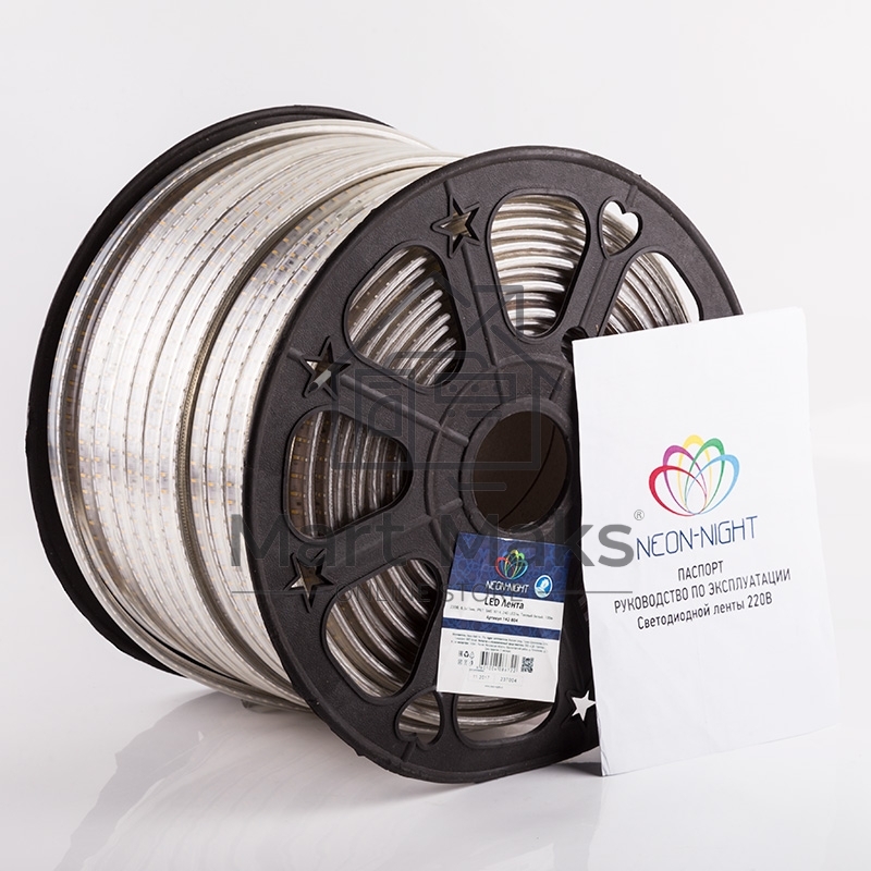 Лента LED 220 В, 6.5x15 мм, IP67, SMD 3014, 240 LED/m, цвет свечения теплый белый, 100 м