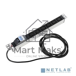 Блок силовых розеток Rem Rem-16, IEC 60320 С19 х 6, вход Schuko, шнур 3 м, 45х484х45 мм (ВхШхГ), 16А, автомат