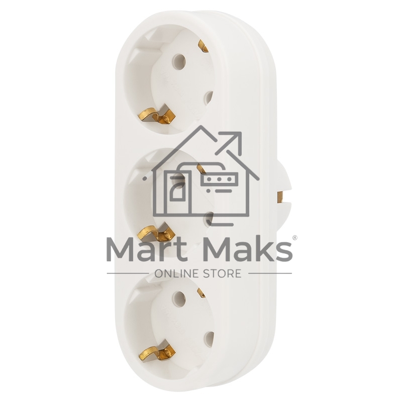 Тройник электрический линейный 16 А с заземлением белый Rexant