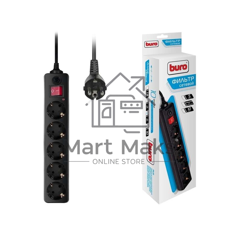 Сетевой фильтр Buro 500SH-5-B 5м (5 розеток) черный (коробка)