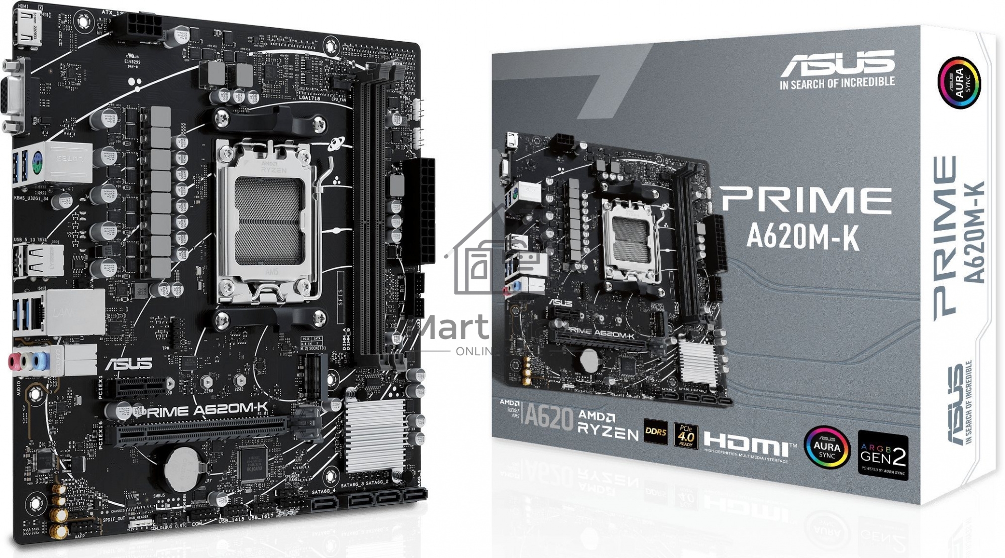 Материнская плата ASUS PRIME A620M-K, AM5, AMD A620, 2xDDR5, 4xSATA, 1xM.2, 1xPCI-E 4.0 x16, 1xPCI-E x1, 1xHDMI, 1xVGA, 1x 1Gb LAN, 4xUSB-A 3.2 Gen 1, 2xUSB-A 2.0, 3x3.5 мм, 7.1, Micro-ATX