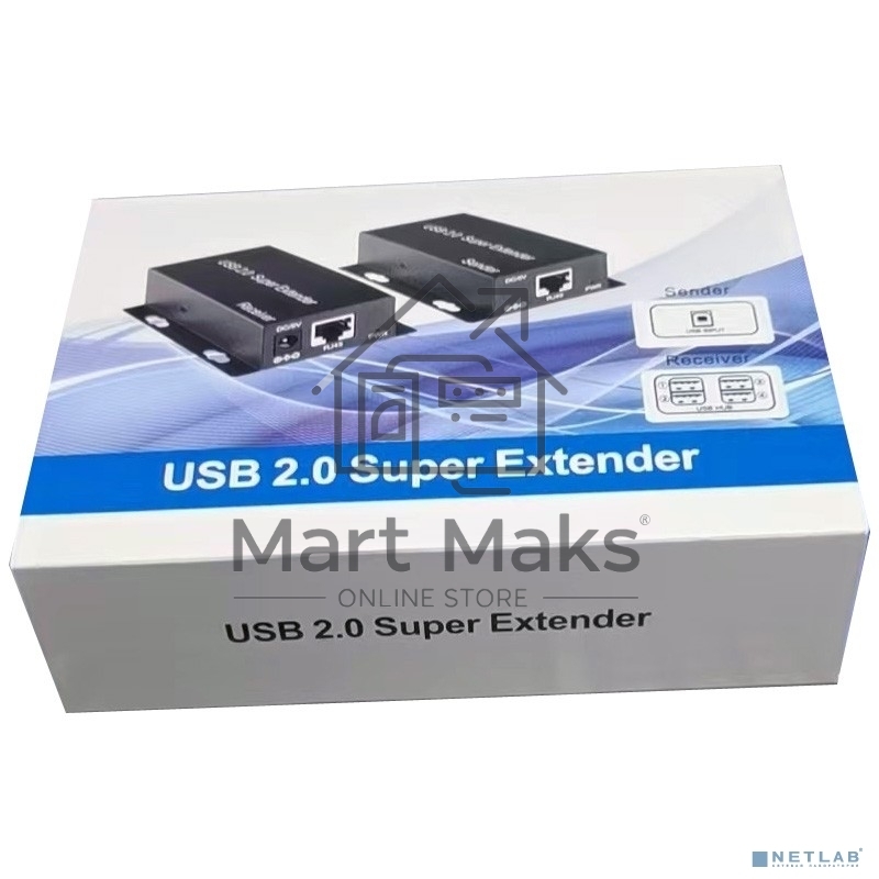 Удлинитель ORIENT VE02U4P USB2.0 до 50 м по витой паре Cat6/6е, USB2.0 хаб 4 порта, питание от внешнего БП (31322)