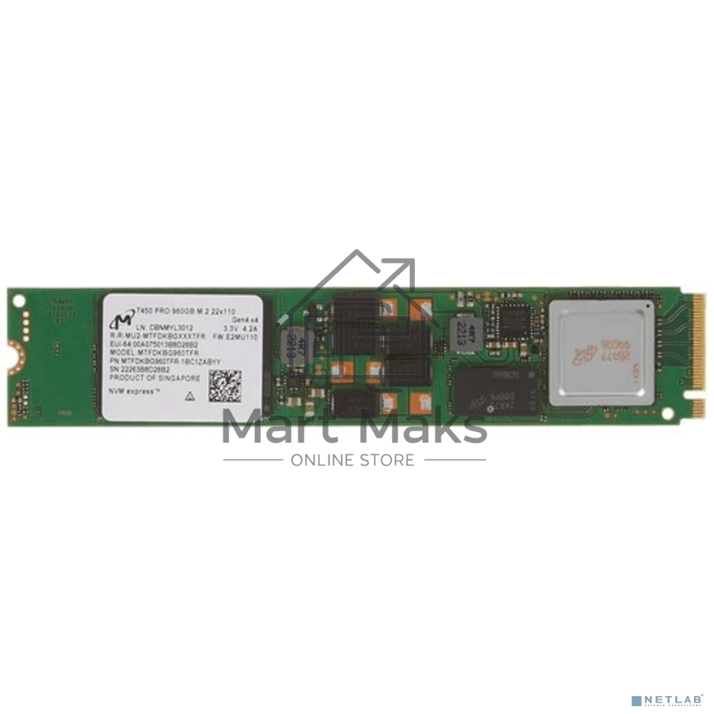 Накопитель SSD Micron 7450 PRO, 960Gb, M.2 22110, PCIe 4.0 x4, NVMe, R/W 5000/1400