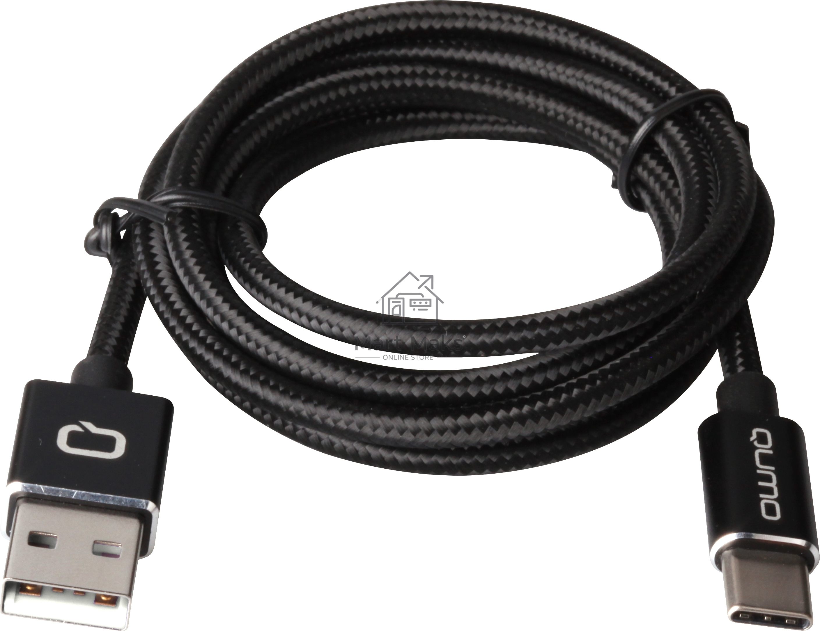 Кабель Qumo Type-С кабель, 1м, USB 2.0, 5В, 2А, 10Вт, PVC оплетка, PVC molded коннектор, черный